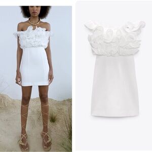 Zara Pleated Ruffled Mini White Large Dress